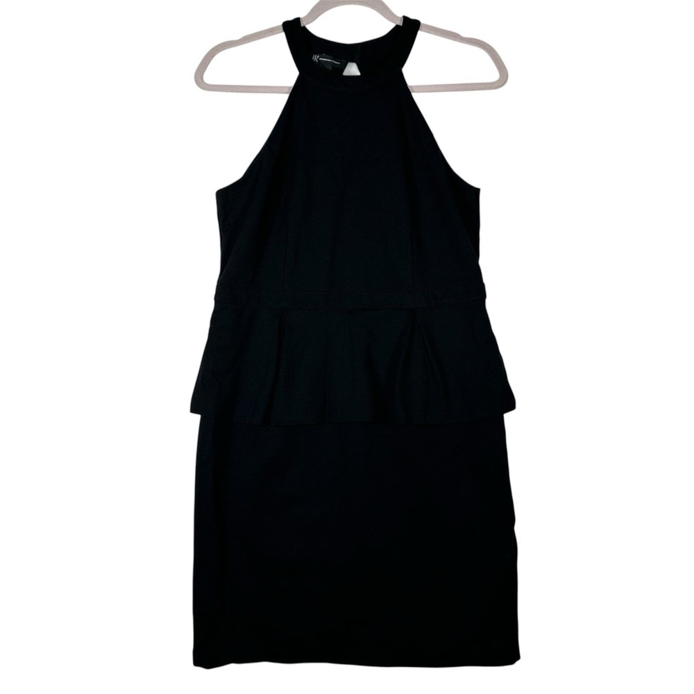 INC International Concepts Black Peplum Halter Dress 12 Sculptural Goth